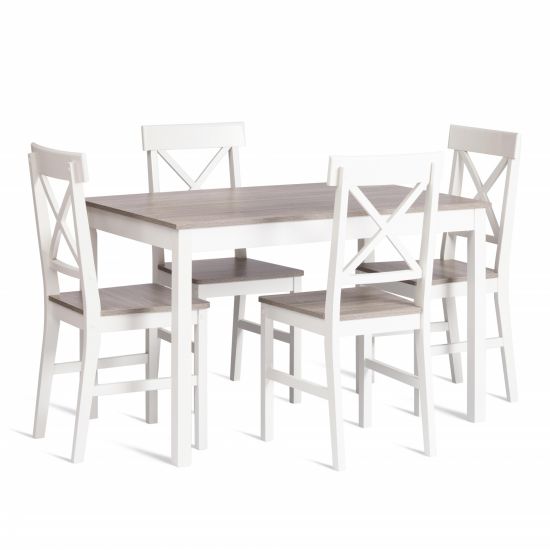 Обеденный комплект Хадсон (стол + 4 стула)- Hudson Dining Set (mod.0104) МДФ-тополь-меламин, стол: 118х74х73 см, стул: 42,5x46,5x93,5 см, white (белый) - grey (серый)
