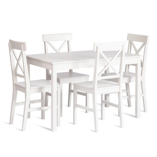 Обеденный комплект Хадсон (стол + 4 стула)- Hudson Dining Set (mod.0102) МДФ-тополь, стол: 118х74х73 см, стул: 42,5x46,5x93,5 см, White (белый)