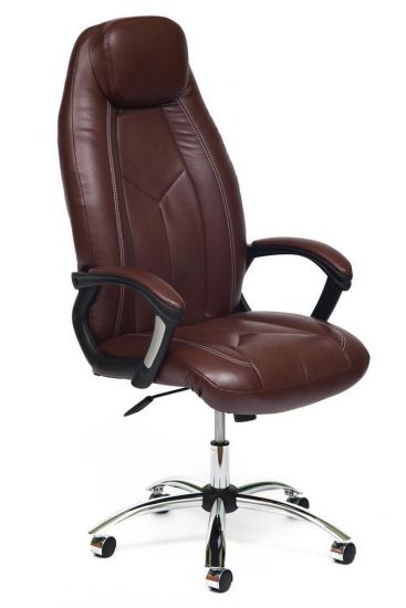 Кресло BOSS (хром) кож-зам, коричневый-коричневый перфорированный, 2 TONE-2 TONE -06