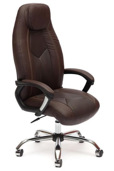 Кресло BOSS (хром) кож-зам, коричневый-коричневый перфорированный, 36-36-36-36-06
