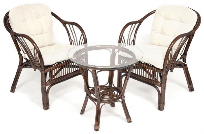 ТЕРРАСНЫЙ КОМПЛЕКТ " NEW BOGOTA " (2 кресла + стол) ротанг, кресло 61х67х78,5 см, диаметр стола 50см, walnut (грецкий орех)