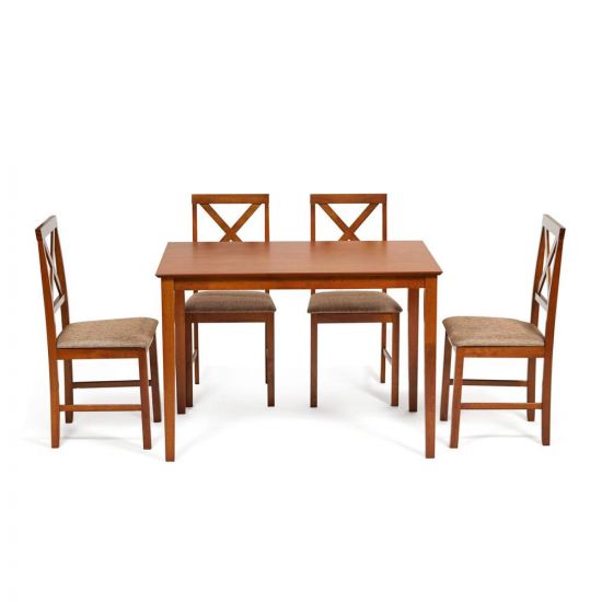 Обеденный комплект эконом Хадсон (стол + 4 стула)- Hudson Dining Set дерево гевея-мдф, стол: 110х70х75см - стул: 44х42х89см, Espresso, ткань кор.-зол. (1505-9)