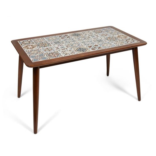 CT3052 Tanger стол с плиткой дерево гевея-плитка, 740*1340*750, Тёмный Дуб, рисунок - марокко