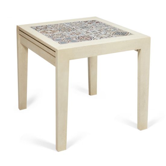 CT 3030 Kasablanca стол раскладной с плиткой дерево гевея-плитка, 735*735*750+735 , античный белый, рисунок - марокко