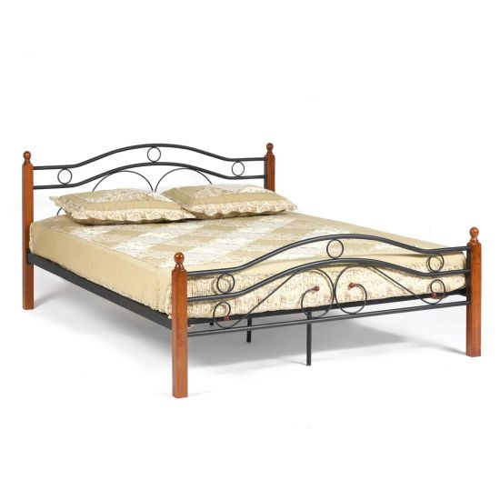 Кровать AT-803 Wood slat base дерево гевея-металл, 160*200 см (Queen bed), красный дуб-черный