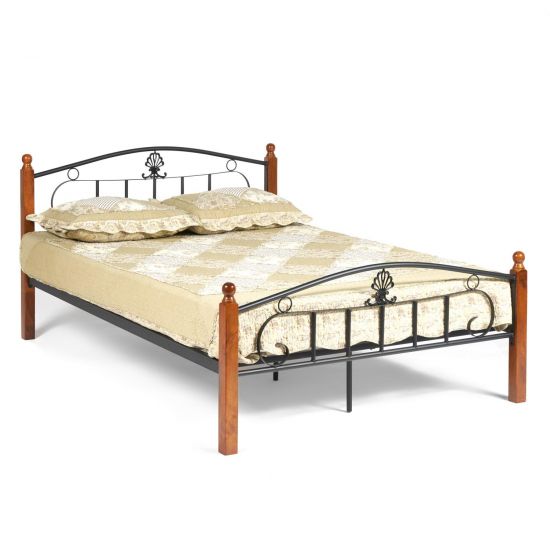 Кровать РУМБА (AT-203)- RUMBA Wood slat base дерево гевея-металл, 140*200 см (Double bed), красный дуб-черный