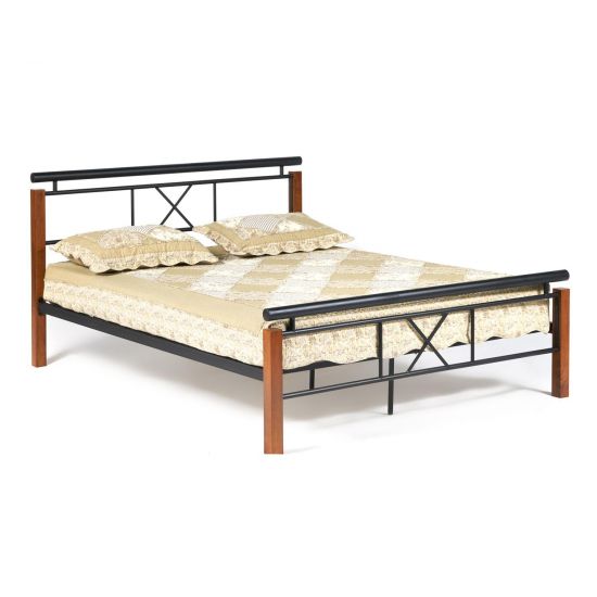Кровать EUNIS (AT-9220) Wood slat base дерево гевея-металл, 160*200 см (Queen bed), красный дуб-черный