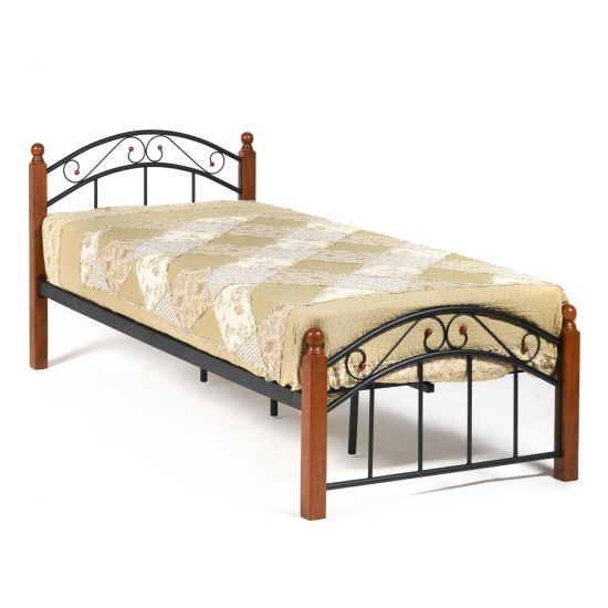Кровать AT-8077 Wood slat base дерево гевея-металл, 90*200 см (Single bed), красный дуб-черный
