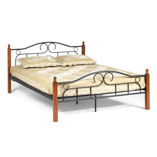 Кровать AT-808 Wood slat base дерево гевея-металл, 160*200 см (Queen bed), красный дуб-черный