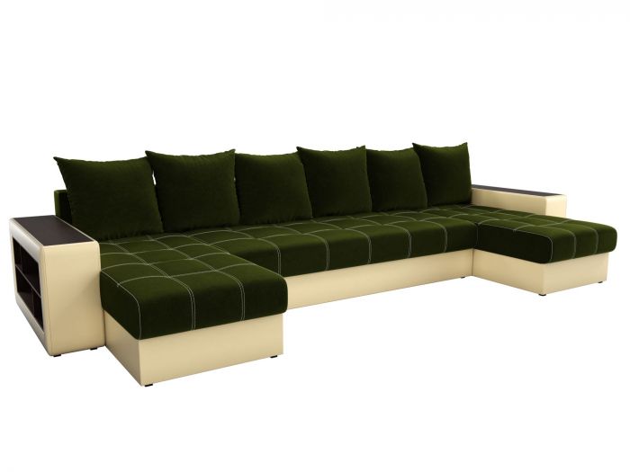 31511 П-образный диван Дубай | Микровельвет | Экокожа | Зеленый | Бежевый