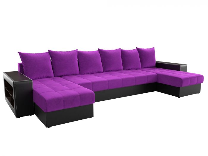 31513 П-образный диван Дубай | Микровельвет | Экокожа | Фиолетовый | Черный