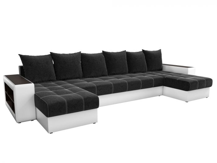 31514 П-образный диван Дубай | Микровельвет | Экокожа | Черный | Белый