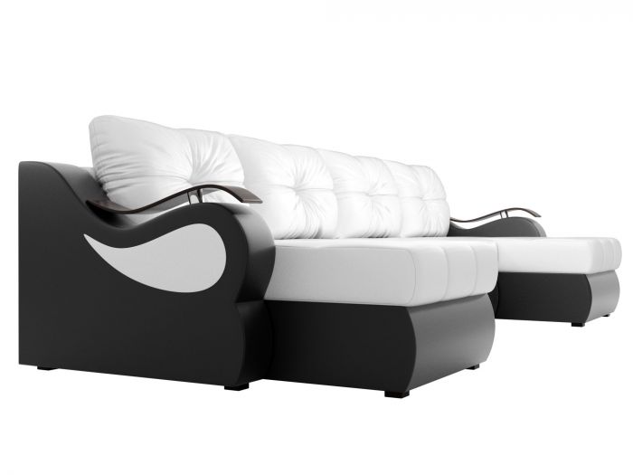 100340 П-образный диван Меркурий | Экокожа | Белый | Черный