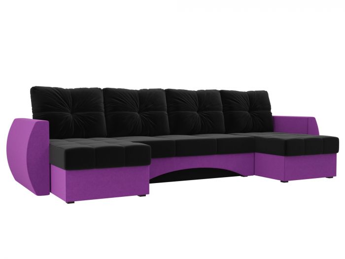 100995 П-образный диван Сатурн | Микровельвет | черный | фиолетовый