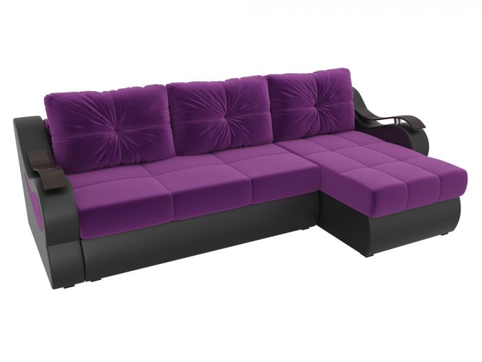 100366 Угловой диван Меркурий | Микровельвет | Экокожа | Фиолетовый | Черный