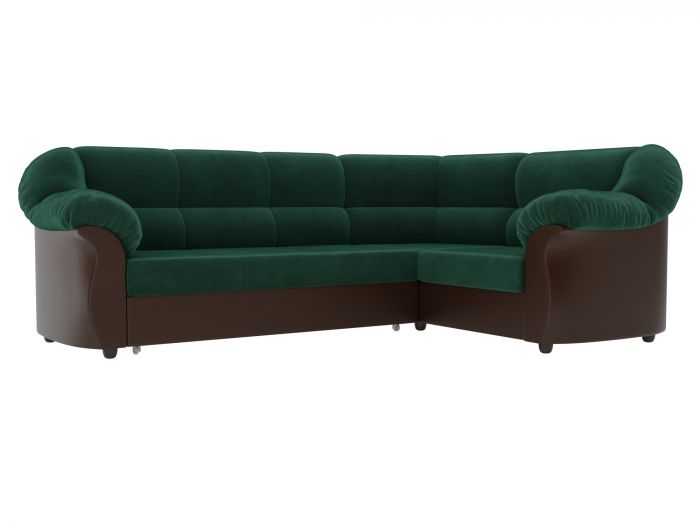 105900 Угловой диван Карнелла | Велюр | Экокожа | зеленый | коричневый