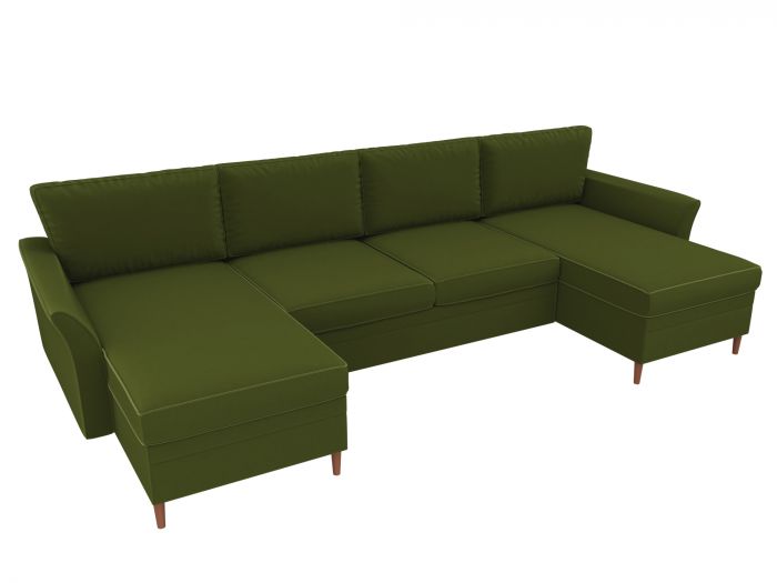 100065 П-образный диван София | Микровельвет | Зеленый