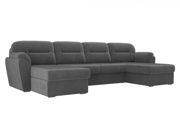 100549 П-образный диван Бостон | Велюр | Серый