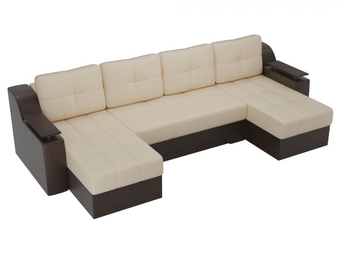 28916 П-образный диван Сенатор | Экокожа | бежевый | коричневый