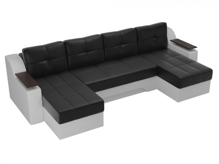 28922 П-образный диван Сенатор | Экокожа | Черный | Белый