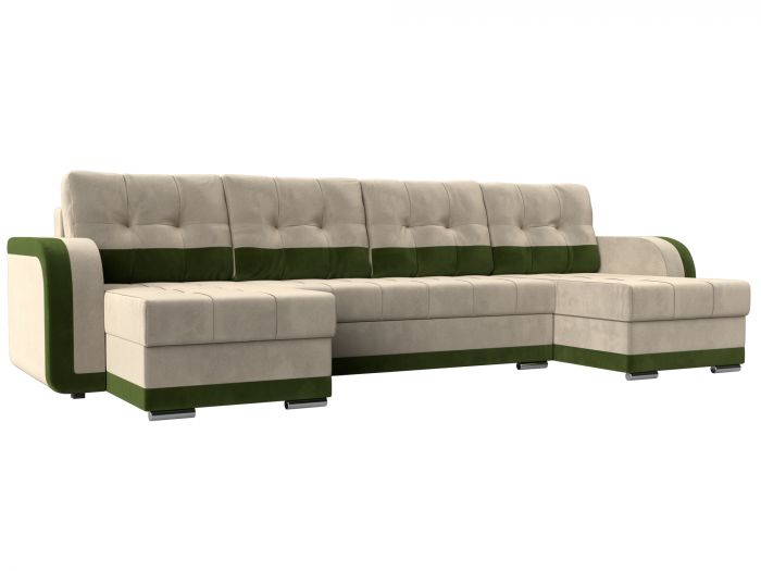 29545 П-образный диван Марсель | Микровельвет | бежевый | зеленый