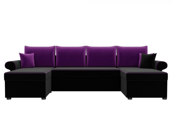 31575 П-образный диван Милфорд | Микровельвет | черный | фиолетовый