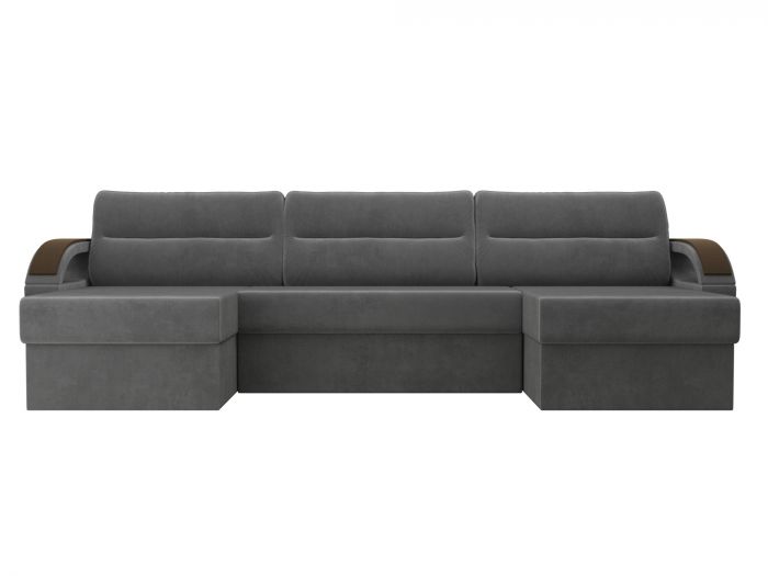 100811 П-образный диван Форсайт | Велюр | Серый