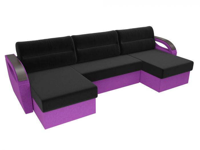 100824 П-образный диван Форсайт | Микровельвет | Черный