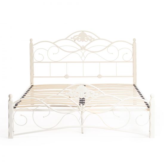 Кровать CANZONA Wood slat base дерево гевея-металл, 160*200 см (Queen bed), Белый (butter white)