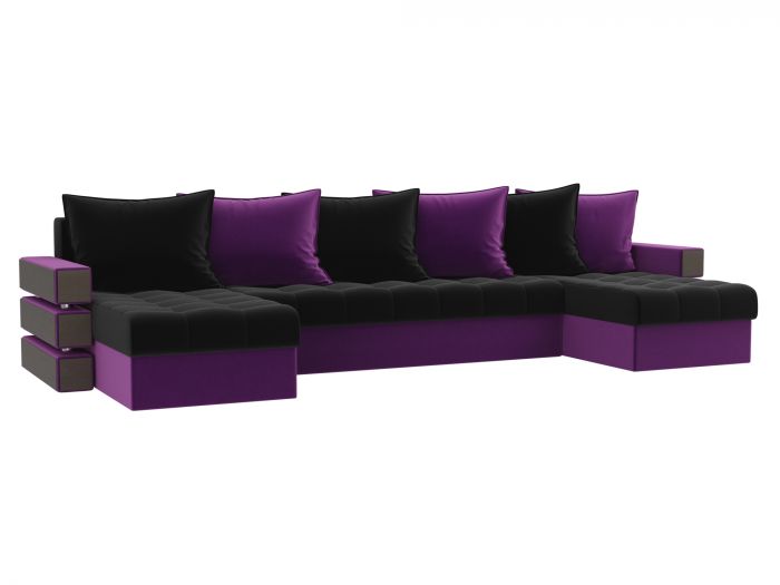 100051 П-образный диван Венеция | Микровельвет | черный | фиолетовый