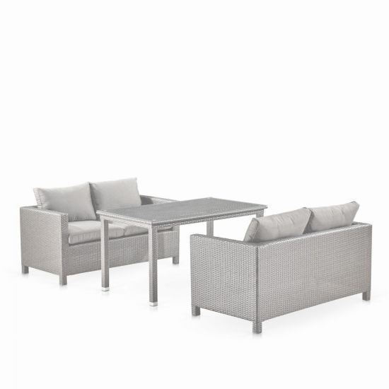Обеденный комплект плетеной мебели с диванами T256C-S59C-W85 Latte