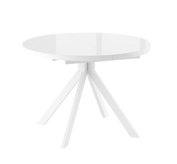 Стол круглый раздвижной со стеклом "RONDO-110" (Белый оптивайт-Белый) 110(145),