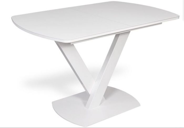Стол раздвижной со стеклом "ANTON-120" (Белый оптивайт - Белый) 120(160)х80
