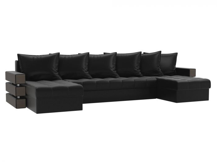 100058 П-образный диван Венеция | Экокожа | Черный