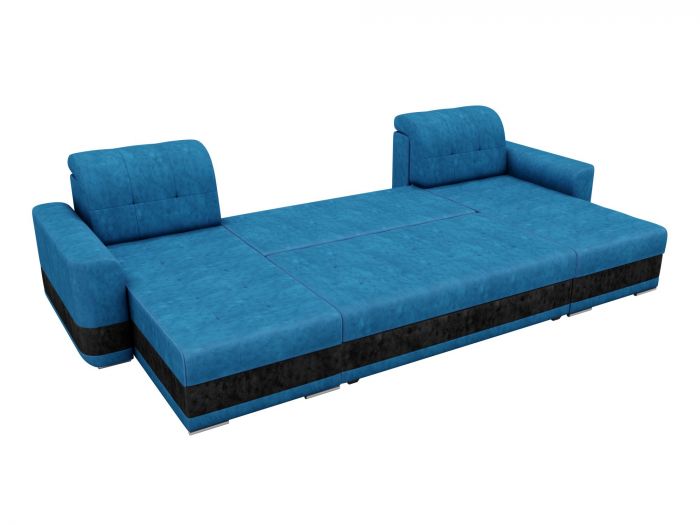 100074 П-образный диван Честер | Велюр | голубой | черный