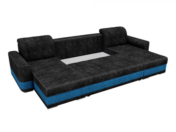 100077 П-образный диван Честер | Велюр | черный | голубой