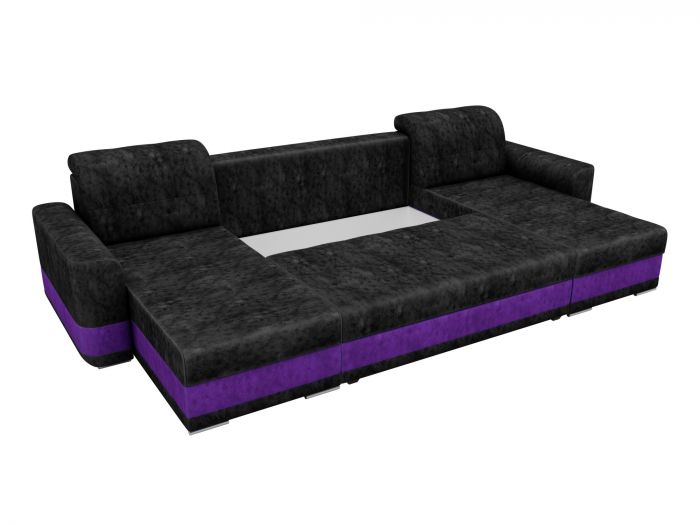 100078 П-образный диван Честер | Велюр | черный | фиолетовый