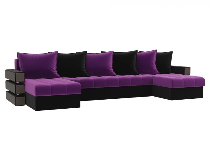 100049 П-образный диван Венеция | Микровельвет | Фиолетовый | Черный