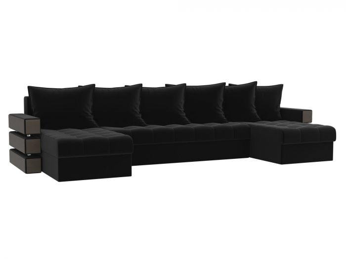 100050 П-образный диван Венеция | Микровельвет | Черный