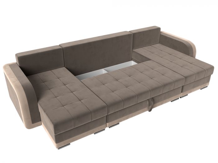 110031 П-образный диван Марсель | Велюр | Коричневый | Бежевый