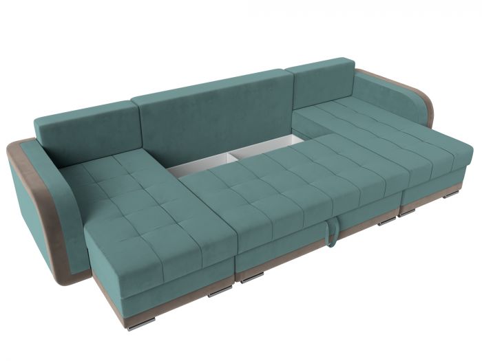 110032 П-образный диван Марсель | Велюр | Бирюзовый | Коричневый
