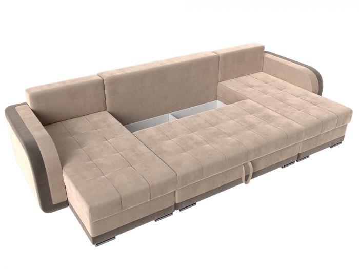 110034 П-образный диван Марсель | Велюр | бежевый | коричневый
