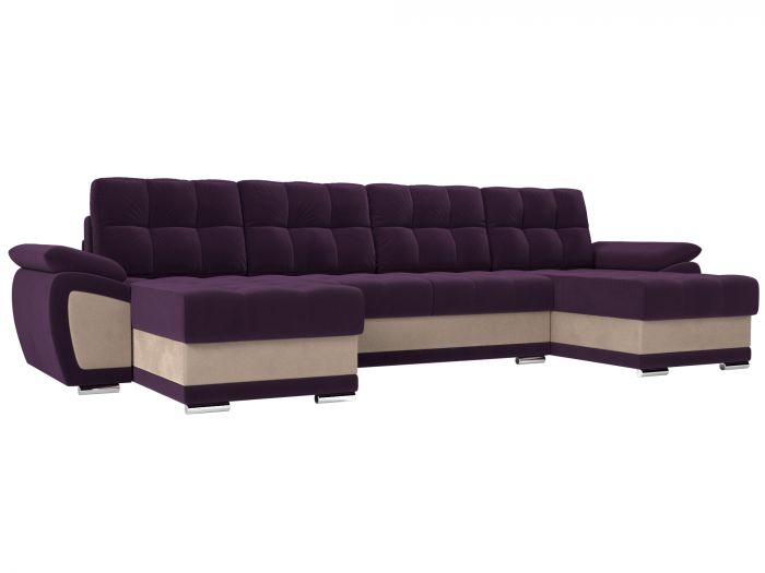 109920 П-образный диван Нэстор | Велюр | фиолетовый | бежевый