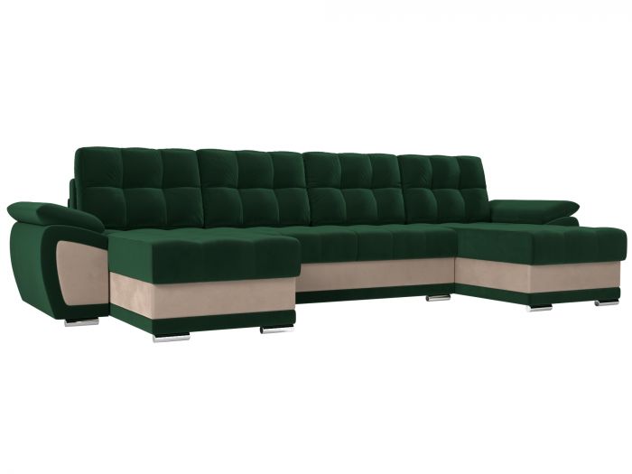 109932 П-образный диван Нэстор | Велюр | Зеленый | Бежевый