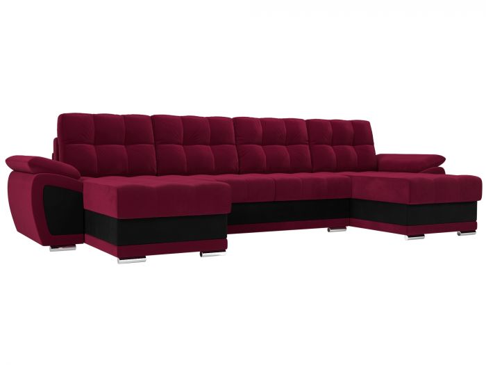 109933 П-образный диван Нэстор | Микровельвет | Бордовый | Черный