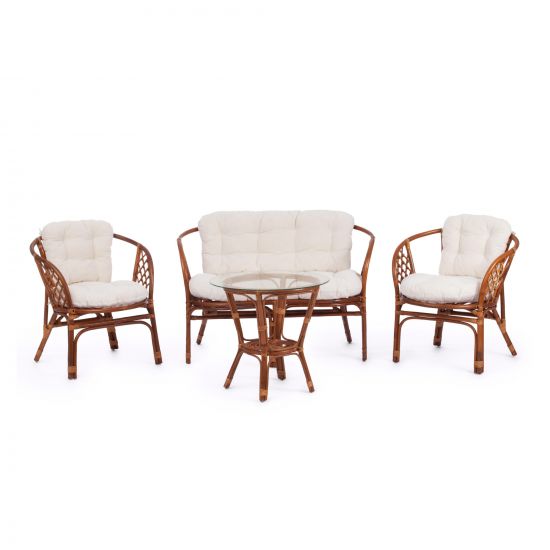 Комплект для отдыха "BAHAMA" (диван + 2 кресла + стол со стеклом ) -с подушками- coco brown (коричневый кокос)