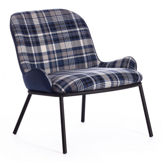 Кресло DUKEN (mod. 0179322) металл-ткань, 79х59х66 см, синий-синяя шотландка-черный