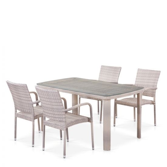 Комплект плетеной мебели T256C-Y376C-W85 Latte (4+1) + подушки на стульях