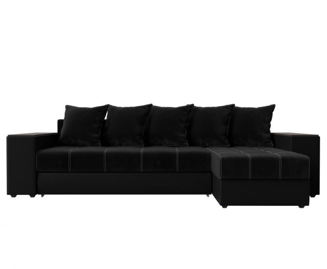 105806 Угловой диван Дубай | Велюр | Экокожа | черный | черный