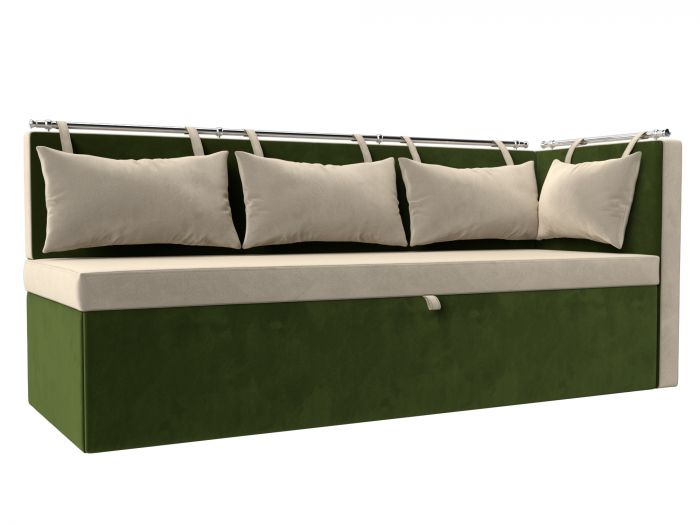 105021 Кухонный диван Метро с углом | Микровельвет | бежевый | зеленый